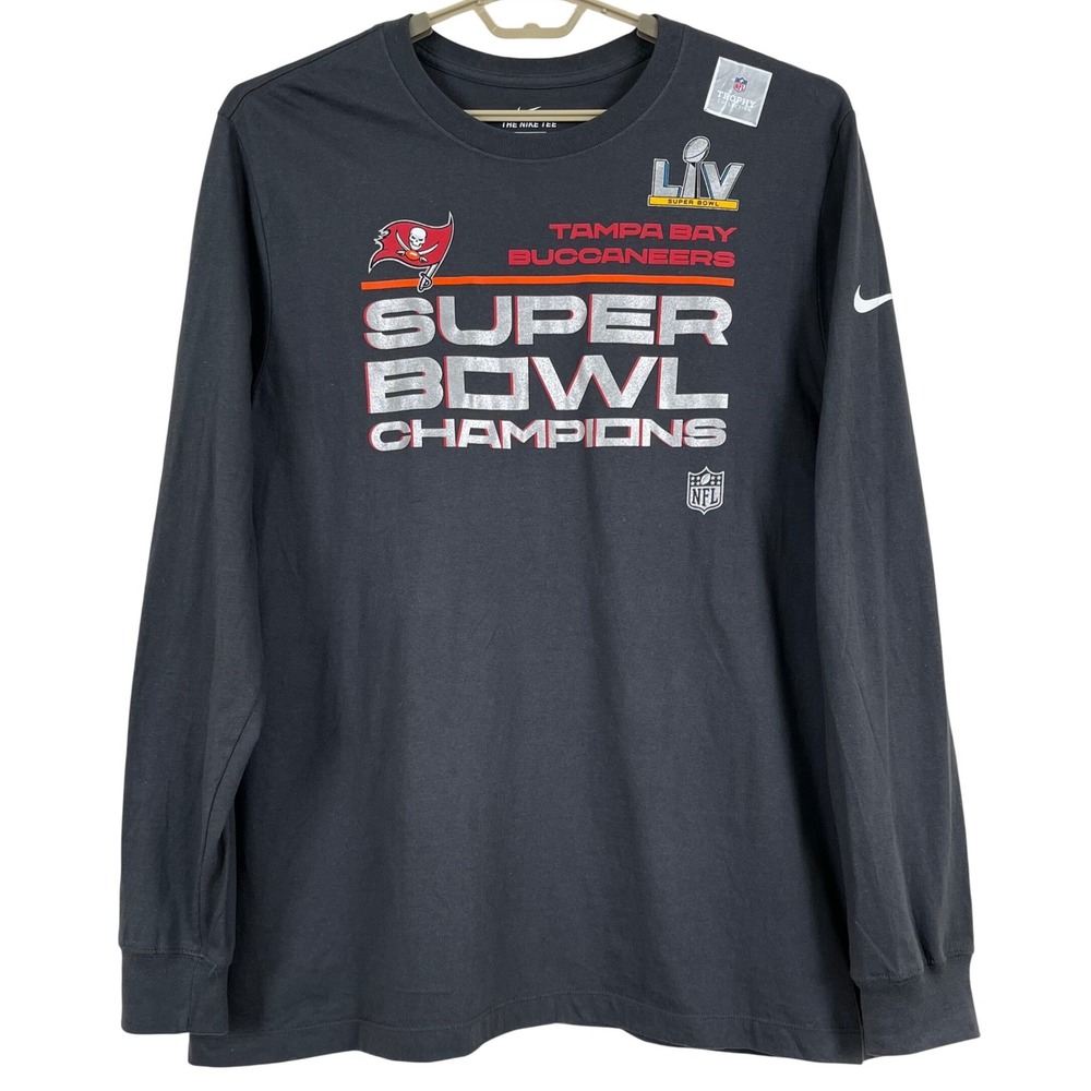 Nike Buccaneers Super Bowl LV Champions Shirt XXL Gray Long Sleeve NFL Football